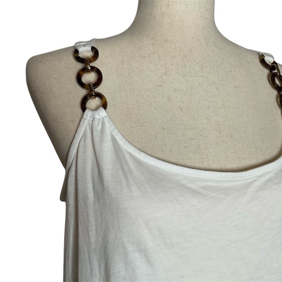 Michael Kors White Tortoise Shell Chain Strap Tank Top‎ Size Large New - Picture 3 of 8